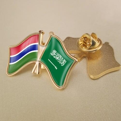 Gambia and Saudi Arabia Crossed Double Friendship Flags Lapel Pins Brooch Badges