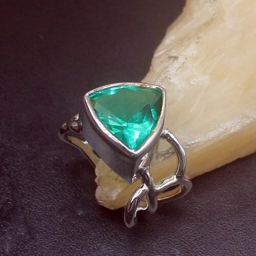 Gemstonefactory Jewelry Big Promotion Single Unique 925 Silver New Arrival Green Topaz Women Men Gifts Rings 8# 20213044