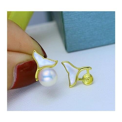 Mermaid Tail 925 Sterling Silver Earrings Findings Settings Base Mountings Parts Mounts for Pearls Agate Crystal Stones Beads