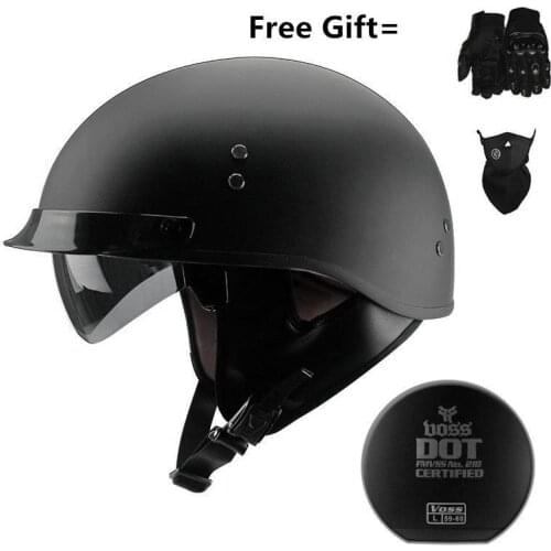 NEW Motorcycle Motorbike Rider Half Retro for matte black helmet Visor With Collar Vespa Open Face Half Motor with dual lens
