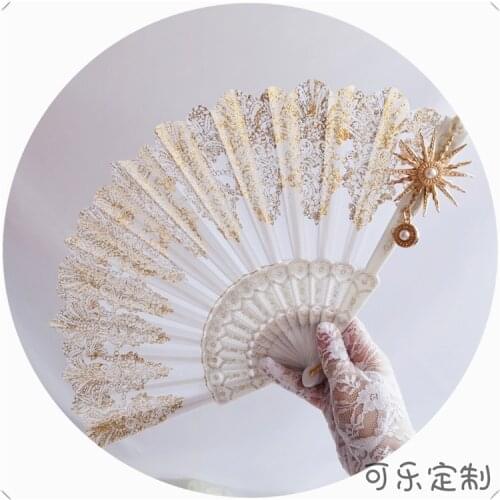 Lolita hand made lace tipping folding fan European - style flower Mary fan dead tea party who photographed the an elegant dance