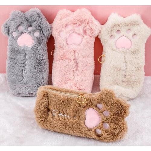 Cute Plush Cat Claw Paw Pencil Case Large Capacity Pencil Bags Pen Box Stationery Pouch Kawaii Boy Girl Gift School Supplies