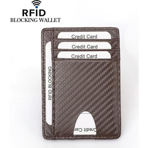 PU Leather Carbon Fiber Credit Card Holder Mini Slim RFID Crazy Horse Wallet Business Card Holder For Men Simple Plain Purse Bag