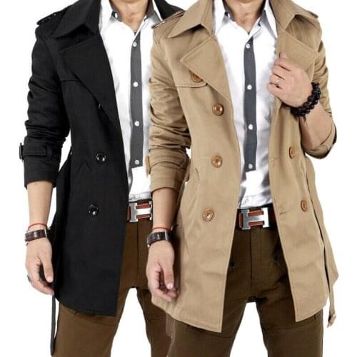 Mens Outwear Overcoat Double Breasted Slim Winter Warm Trench Coat Long Jacket