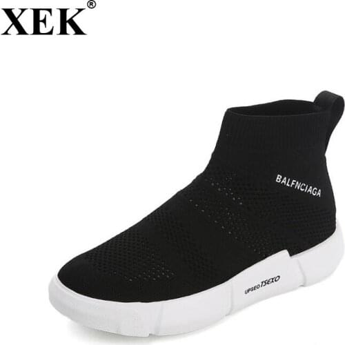 XEK Socks Shoes Female Harajuku Wild Korean Version Of The Elastic Fly Woven Mesh Breathable New Flat Bottom Wyq220
