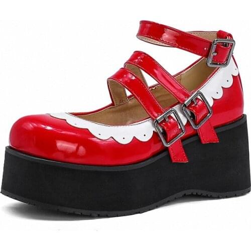 New 2021 Women Creepers Pu Flats Leather Platform JK Mary Jane Ankle Student Goth Ladies Loafers Shoes