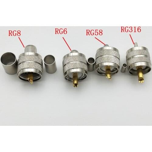 100PCS PL259 UHF Male Crimp Plug RF Connector For RG8 RG6 RG58 RG316 adapter New