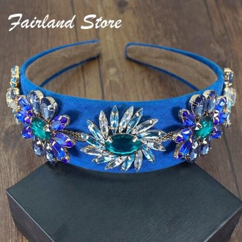 Fairland Luxury Blue Geometric Pearl Shiny Hairband Baroque Headband BigGem Wild Fashion Temperament TStage Party Hair Accessory