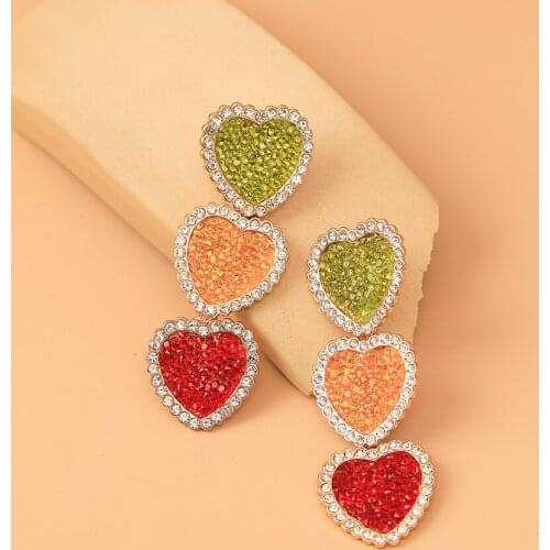 Lost Lady Colorful Handmade Rhinestone Statement Heart Earrings for Women Romantic Cute Large Earrings Wholesale Jewelry Trendy