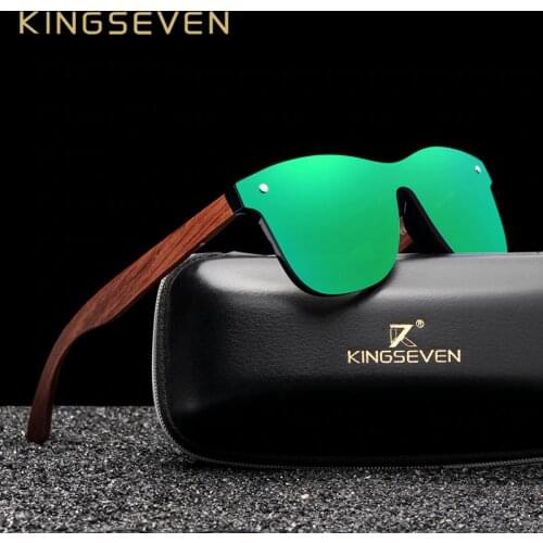 KINGSEVEN Bubinga Wooden Mens Sunglasses Women Polarized Retro Rimless Green Mirror Lens Sun Glasses Handmade Driving Eyewear