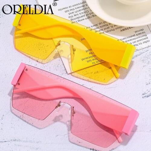 Rimless One Piece Suare Sunglasses For Women New Fashion Brand Candy Color Sun Glasses Men Vintage Oversized Shades Pink Yellow
