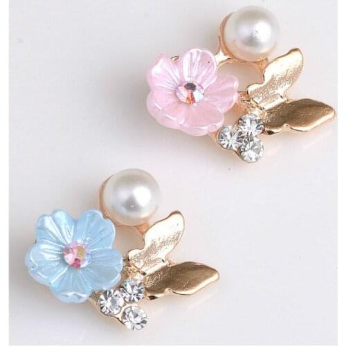 10Pcs Pearl Rhinestone Embellishments Buttons Flatback Decorative For Handicraft Bowknot Flower Decoration DIY Craft Supplies