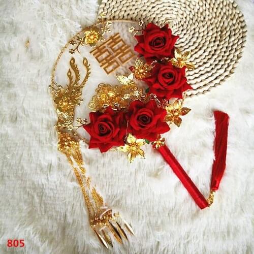 Fan holding flowers marriage ceremony, Chinese antiquity finished round fan wedding fan