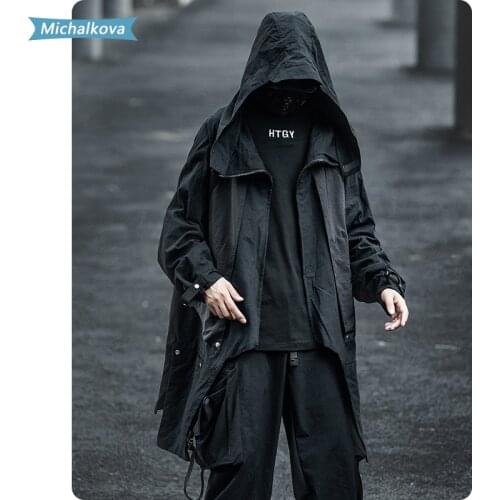Windbreaker Military uniform Hiphop women/Mens clothes loose comfortable Medium length Jacket Cape function dark style hooded