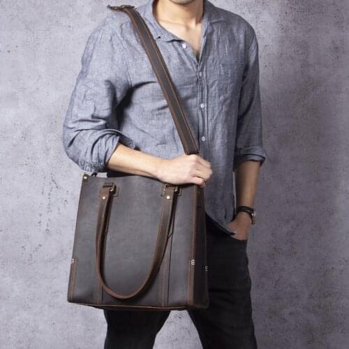 2021 Vintage Large Capacity Genuine Leather Shoulder Tote Bag Men Womens Classic High Quality Cowhide Outdoor Shopping Handbag