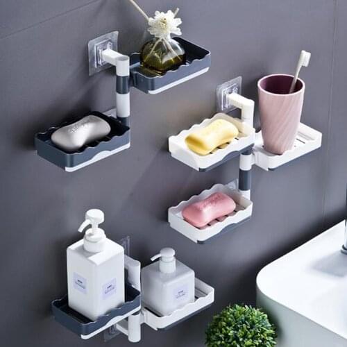 Rotating soap box wall hanging free perforated soap box drain rack soap box rack square multi-storage rack