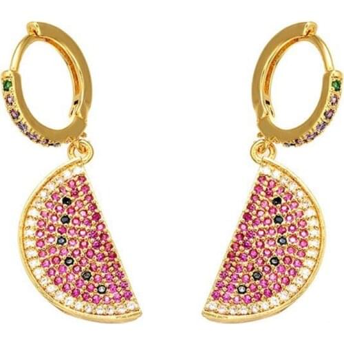 High quality watermelon charm summer beach fashion women drop charm rainbow cz gorgeous earring zirconia watermelon drop earring