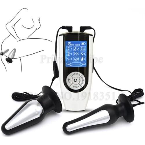 Adult Games USB Charging Electric Shock Double Big Anal Butt Plug Electro Shock Vagina Anus Plug Sex Toys For Women Men