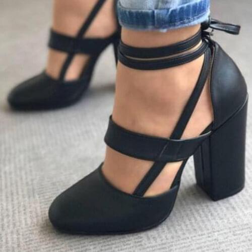 ASHIOFU Handmade Womens Chunky Heel Pumps Ankle Strap Shoelace Party Prom Dress Shoes Block-heel Fashion Evening Court Shoes