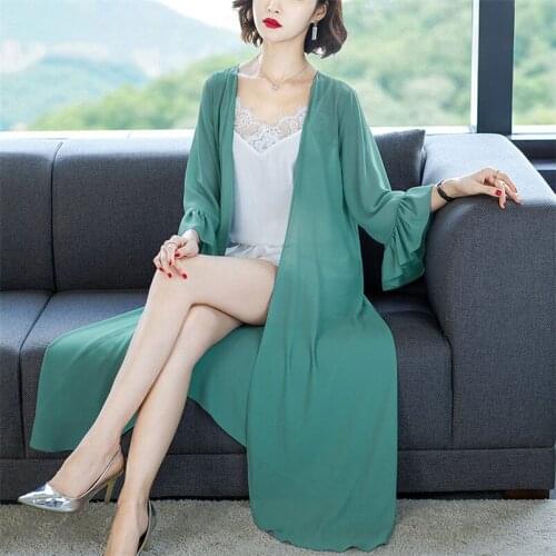 2020 Women Sun protection clothing Casual Chiffon Cardigan Long Sleeve Air-conditioned Rooms Wear Plus Size M-7XL 8XL