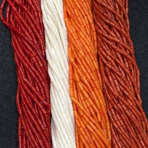 1 Strand Artificial Coral Loose Beads Strand Cylindrical Shape Tubular Spacer Beads DIY for Making Necklace Bracelet 2x6mm Size