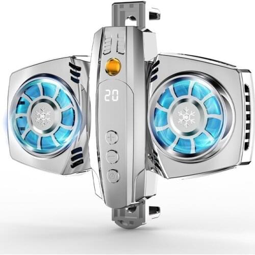 1pc Mobile Phone Cooler Semiconductor Radiator Cooling Fan Double Fan With Temperature Control Digital Display For Smartphone