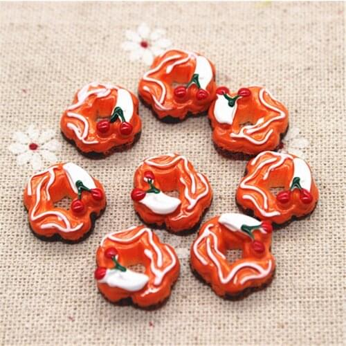 10pcs Kawaii Cherry Donut Resin Miniature Food Art Supply Flatback Cabochon DIY Decorative Craft Scrapbooking,16*17mm