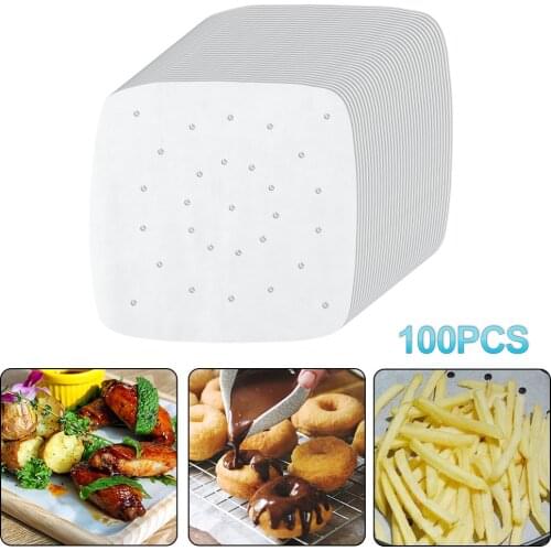 100Pcs Air Fryer Paper Non-stick Mat For Steam Baking Kitchen Accessories 7/8/9Inch White Perforated Pot Oil Liners