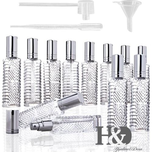 H&D 12pcs Engraved Taj Mahal Style Clear Glass Atomizer Spray Bottles Empty Refillable Containers for Perfume Essential Oil