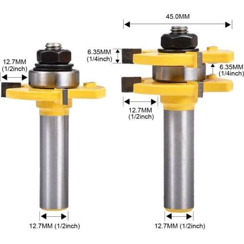 2Pcs 1/2'' Shank 1/4'' Blade Width Milling Cutter Woodworking 1/2 Cut depth Lock Miter Carbide Router Bit For Wood