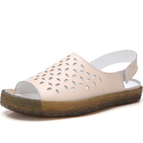 2019 New Summer Women Sandals Genuine Leather Flat Shoes Woman Peep Toe Slip On Big Size Breathable Sandalias Mujer 44 XKD4040