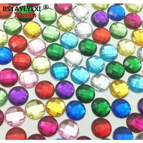 500pcs 10mm Rhinestone Mix Colors Round Faceted Surface Flatback Transparent Acrylic No Hole Wedding Dress Accessory