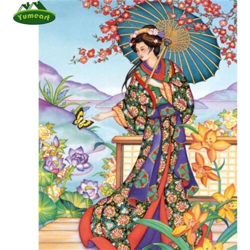 5D Diy Diamond Painting Cross Stitch Japanese Geisha Women Portrait Mosaic Full Square Crystal Rhinestone Diamond Embroidery Kit