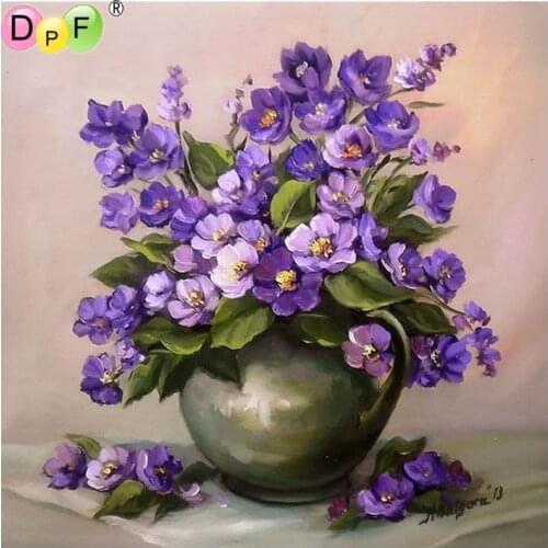 DPF DIY diamond painting cross stitch 5D needlework diamond mosaic square home decor Purple flower vase diamond embroidery gift