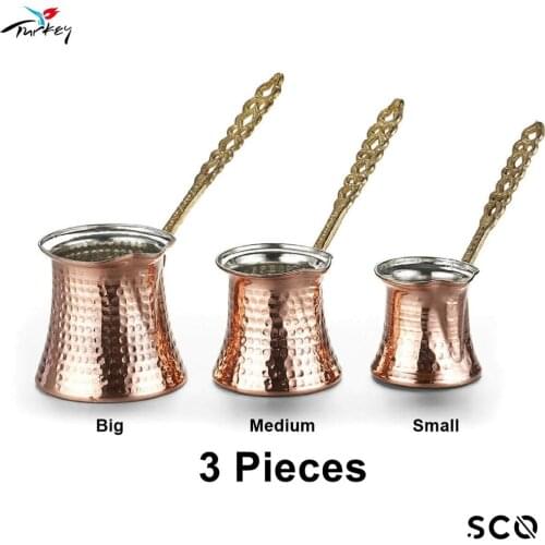 Anatolian Turkish Coffee Pot 3 Piece Set Real Copper High Quality Coffee Pot Arabic Tea Coffee Espresso Pots Handmade Good Quali
