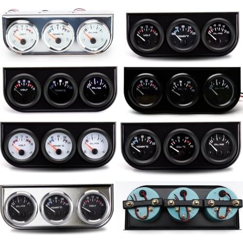2" 52mm 12V Car Gauge 3 In 1 Voltage / Water Temp / Oil Pressure / Oil Temperature Black Or Chrome Frame Triple Meter