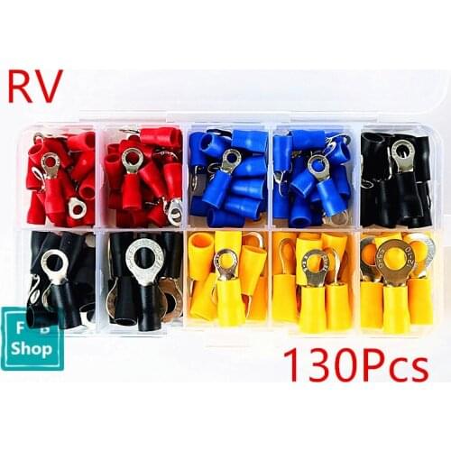 Free shipping O Type Round Insulated Cold Pressed Terminal RV Wiring Terminal 130pcs in Total