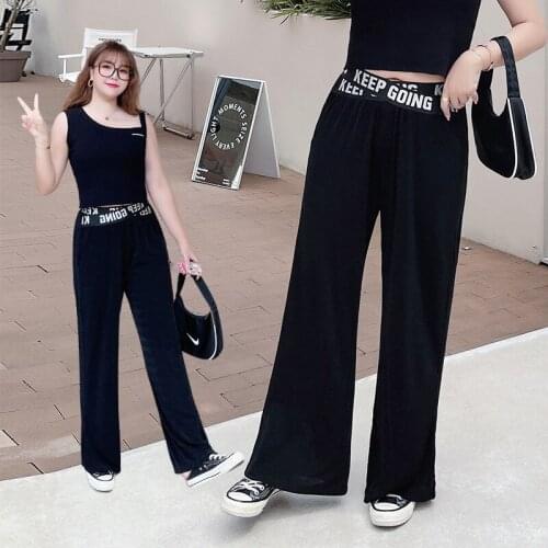 Summer big size womens fat sister thin letter cross high waist cloud drag pants casual pants