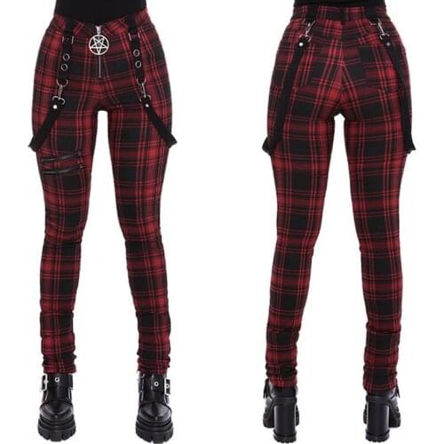 Gothic Pants Women Fashion High Waist Zipper Plaid Punk Style Pants Streetwear Plus Size Casual Ladies Trousers S-5XL 2021