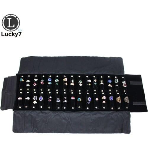 Black Velvet Portable Ring Jewelry Display Roll Travel Show Case Multi Funtional For Rings Holder Bag Storage Box
