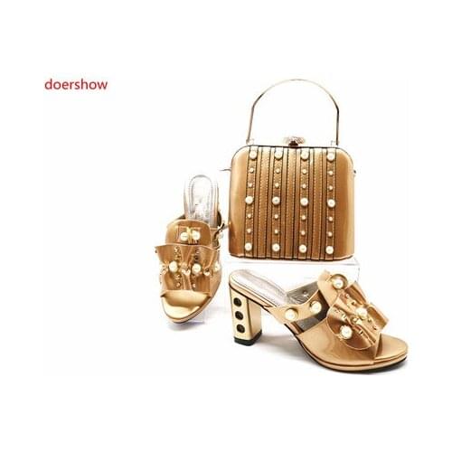 Doershow nice lookingShoes and Bag To Matching African Shoes and Bag Set For Party Nigerian Women Fashion Shoes and Bags HBR1-6