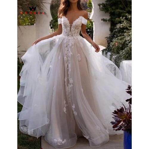 Elegant Wedding Dress 2021 A-line Short Sleeve Lace Flowers Appliques Formal Bride Dress Custom Made KW39