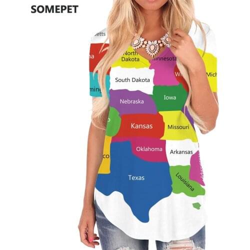 SOMEPET Map T Shirt Women Colorful Tshirts Printed Rainbow V-neck Tshirt Harajuku T-shirts 3d Womens Clothing Summer Cool Style