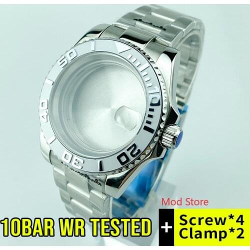 HQ 100M WR 40mm Silver Bezel Sapphire Crystal Watch Case Polished Center S/S Bracelet Fit Miyota8215 Yacht Master Style Watch