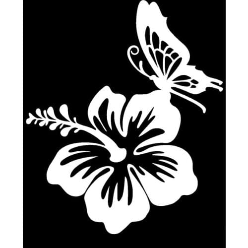 Personality Car Sticker Hawaiian Hibiscus Flower Butterfly Accessories Reflective Vinyl Decal Black/silver,14cm*12cm