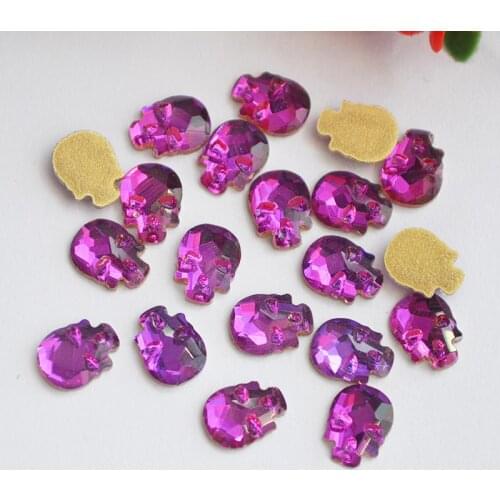 Crystal Nail Rhinestones Flatback Non Hotfix Rhinestone Fuchsia 6*8mm 10pcs Skull head Strass DIY 3D Gem decoration