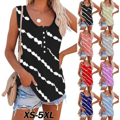 Summer Fashion New Tank Top For Women Loose Casual Diagonal Strip Printed Tops Sleeveless Round Neck Tank Top Plus Size