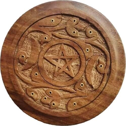 M17D Wooden Pentacle Incense Stick Holder Incense Cones Burner Tray Board Plate Craft