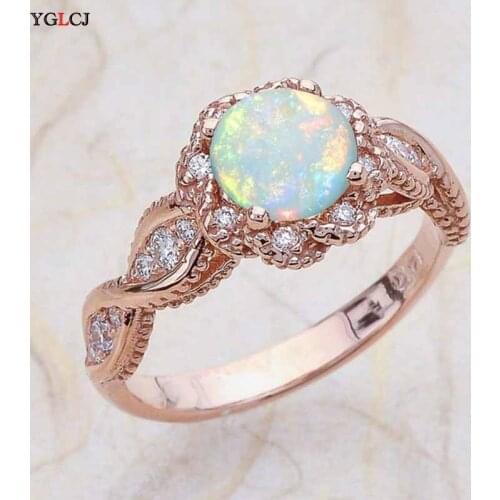 Fashion LadyS White Flower Fire Opal Ring Cubic Zirconia Wedding Engagement Ring Jewelry Bijoux Anillos Anel Size 6 7 8 9 10