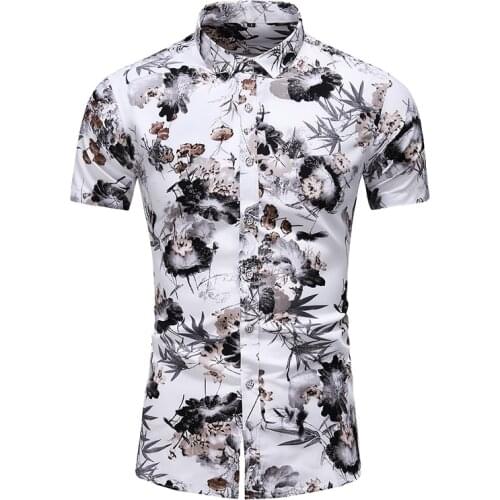 Male Casual Flower Slim Fit Beach Shirts Plus M-7Xl Summer New Arrival Shirts Men 2021 Fashion Print Short Sleeve Hawaiian Shirt